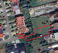 Aerial photograph of plots on Južná Street in Trebišov, designated for residential use.