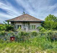 A family house in Hajná Nová Ves with an overgrown garden and a sloped roof.