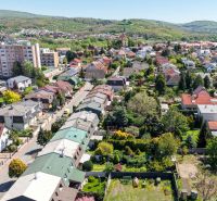 Aerial view of family houses on Hollého Street in Stupava with beautiful garden architecture.