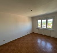 A spacious room with a wood-patterned floor in a 2-room apartment.