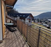 View from the balcony of a 3-room apartment on Pustá dolina in Prešov with wicker railing.