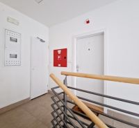 Entrance areas of a 3-room apartment with white doors and railings.