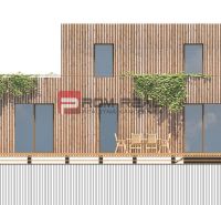 Design of a wooden house with climbing greenery on a plot in Borinka for living.
