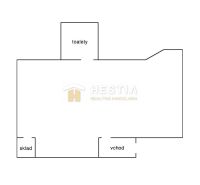 The floor plan shows commercial spaces with toilets, storage, and the main entrance.