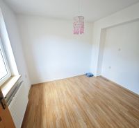 A room in a 3-room apartment with a wall and floor featuring a wooden decor.