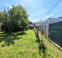 The garden at the family house on Devátova Street in Sládkovičovo with a fence and trees.