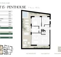 Floor plan of a 3-room apartment with a terrace, kitchen, bathroom, and cellar. Total area 156 m².