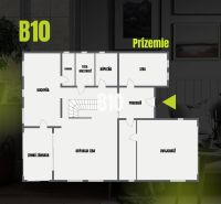 Floor plan of a family house with a winter garden, double garage, and utility room.