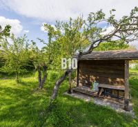 A garden with a wooden shelter on a plot in Dunajská Lužná, suitable for living.