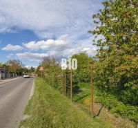 A road in Dunajská Lužná with residential plots surrounded by greenery and a fence.