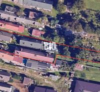 Aerial view of the plots - housing on Jadranská Street in Bratislava IV, surrounded by greenery.