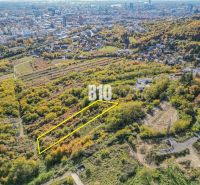 Aerial view of gardens in Bratislava III with forest vegetation and city skyline.