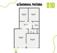 The floor plan of commercial premises on Šustekova Street in Bratislava represents the arrangement of rooms.
