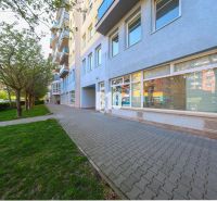Commercial premises on Šustekova Street in Bratislava V with a sidewalk and trees.