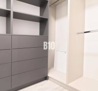 A wardrobe with gray cabinets and a hanging rod in a two-room apartment.