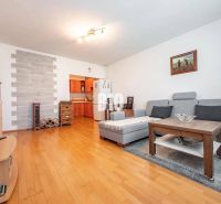 Living room in a two-room apartment with a wooden decor floor and cozy seating.