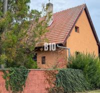 A family house in Vlkas with a red roof surrounded by greenery and a brick fence.