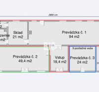 Floor plan of commercial spaces with warehouses, an office, and various operations.