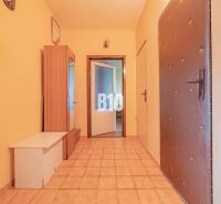 Entrance hall with tiles and a mirror in a 3-room apartment.