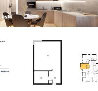 **1-bedroom apartment** with a kitchen, bathroom, and hallway. Floor area of 42.66 m².