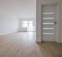 Spacious bright 2-room apartment with wooden flooring and white doors.