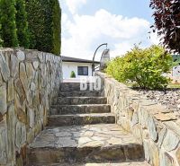Stone steps leading to the garden at the villa in Súľov-Hradná, surrounded by greenery.