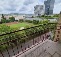 View from the balcony on Jelačičova in Bratislava - Ružinov with a high-rise building in the background.