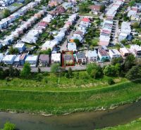 Aerial view of a family house on Nabr. J. M. Hurbana Street in Michalovce.