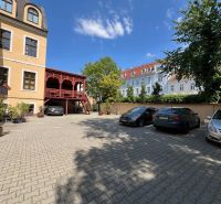 Parking lot at the offices on Grösslingova Street in Bratislava - Old Town with cars.