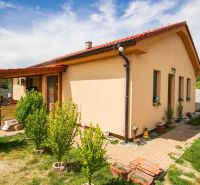 A family house in Andovce with a front garden, a brick terrace, and a grassy yard.