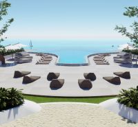 Terrace with a view of the pool and the sea, Apartment construction in Phuket.