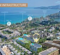Aerial view of apartment construction in Phuket with close access to the beach.