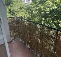 A balcony with a view of greenery in a 2-room apartment on Dobrovského Street, Bratislava Old Town.