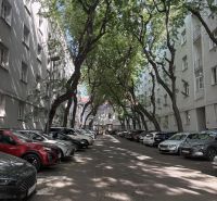 Parking between trees on Dobrovského Street in Bratislava's Old Town, surrounded by 2-room apartments.