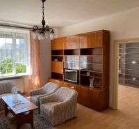Living room of a two-room apartment with a wooden decor floor and comfortable seating.