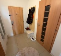 Interior of a 2-room apartment with a wardrobe, tiles, and a comfortable carpet.