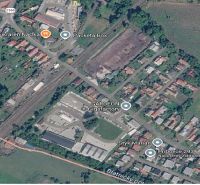 Aerial photograph of the area and family houses in the part of the city of Martin, focused on infrastructure.