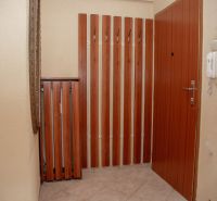 Entrance hallway in a 2-room apartment with coat hooks and a mirror on the wall.