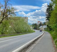 A path lined with greenery on Levočská Street in Stará Ľubovňa.
