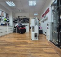 Commercial premises with wood-patterned flooring and hairdressing equipment.
