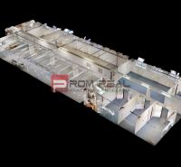 Layout of the interior of warehouses and halls with office spaces and corridors.