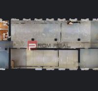 Floor plan of warehouses and halls with various sections, including a floor with wooden decor.