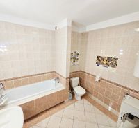 Bathroom in a 2-room apartment with a bathtub, toilet, and gas boiler.