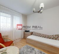 A bright room with a sofa, an armchair, and a wooden decor floor in a 3-room apartment.