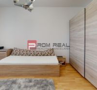 Bedroom in a 3-room apartment with a bed, large wardrobe, and wooden decor flooring.