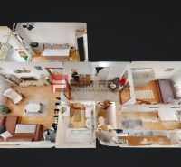 Layout of a 3-room apartment with wood-patterned flooring and comfortable furnishings.
