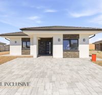 A family house in Hviezdoslavov with a paved courtyard and a contrasting facade.