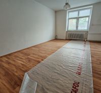 A room in a family house with a wooden decor floor and a large window.