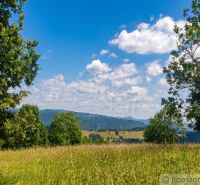 Landscape view in Budiná with a blue sky, clouds, and scattered trees.
