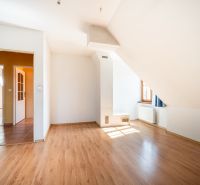 A room in a family house with a floor featuring a wooden decor and a skylight.
